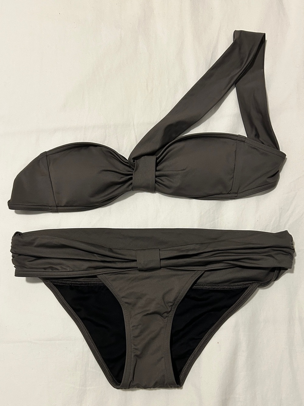 Victoria's Secret Taupe Brown Grey One Shoulder Bandeau Top Bikinis Set